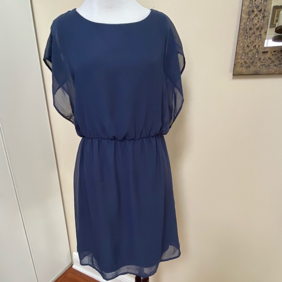 CHARMING CHARLIE NAVY BLUE DRESS MINI SMALL CHIFFON - Picture 5 of 11